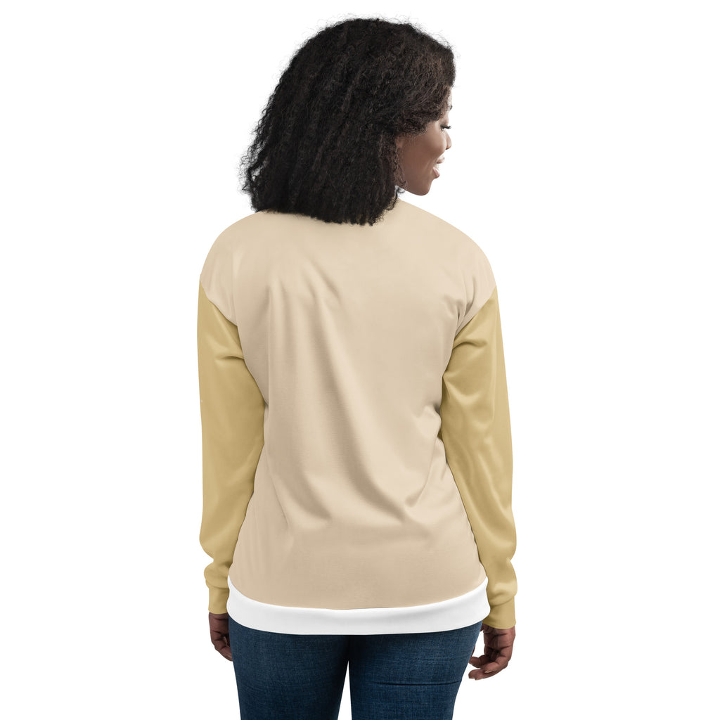 Veste de bombardier GOLDEN beige, dos uni, ourlet côtelé blanc et poignets côtelés.
