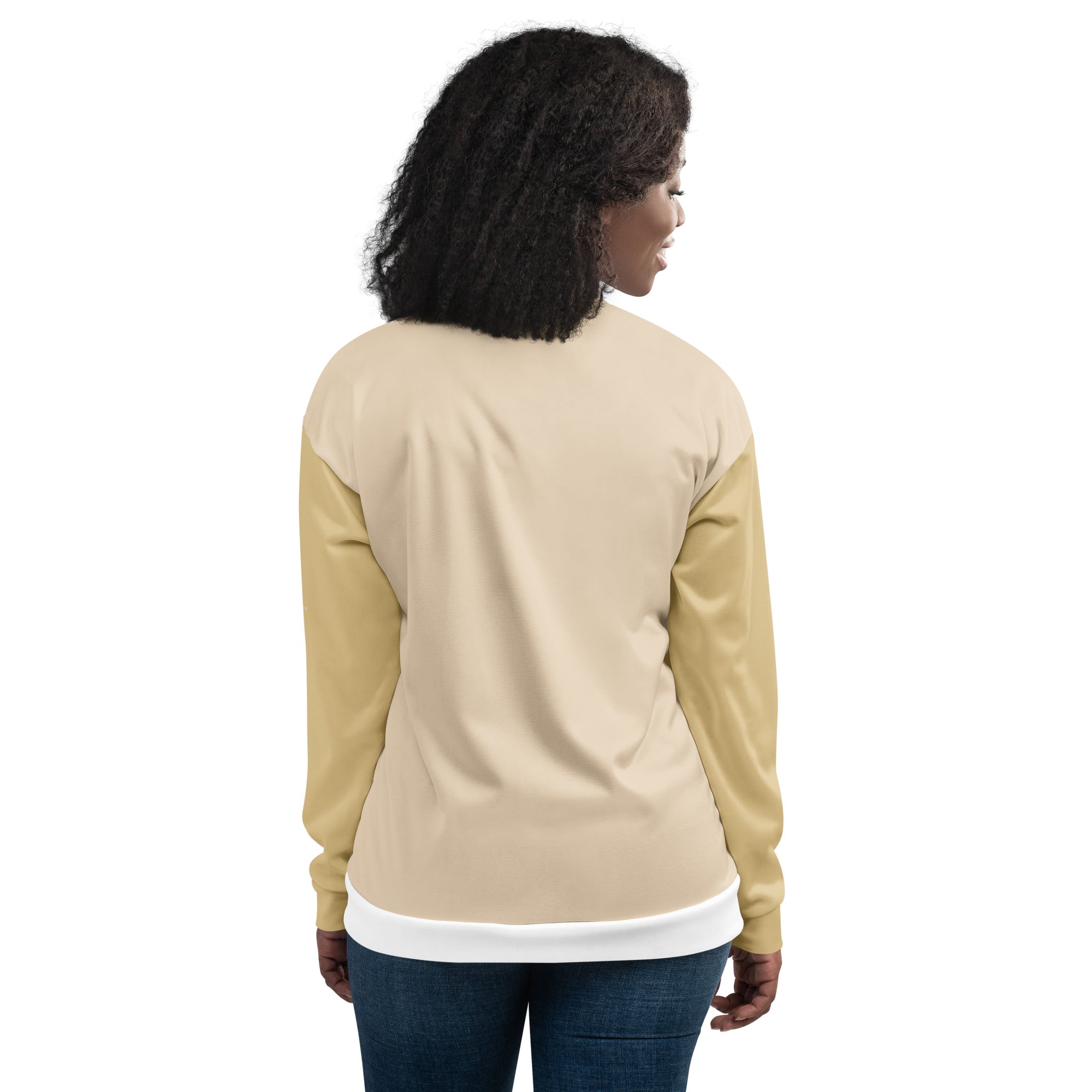 Veste de bombardier GOLDEN beige, dos uni, ourlet côtelé blanc et poignets côtelés.