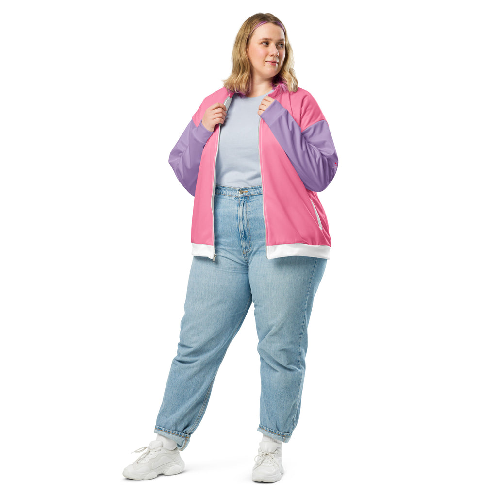 Veste de bombardier SWEET BABY rose et mauve, zip, col montant et bord côte blanc