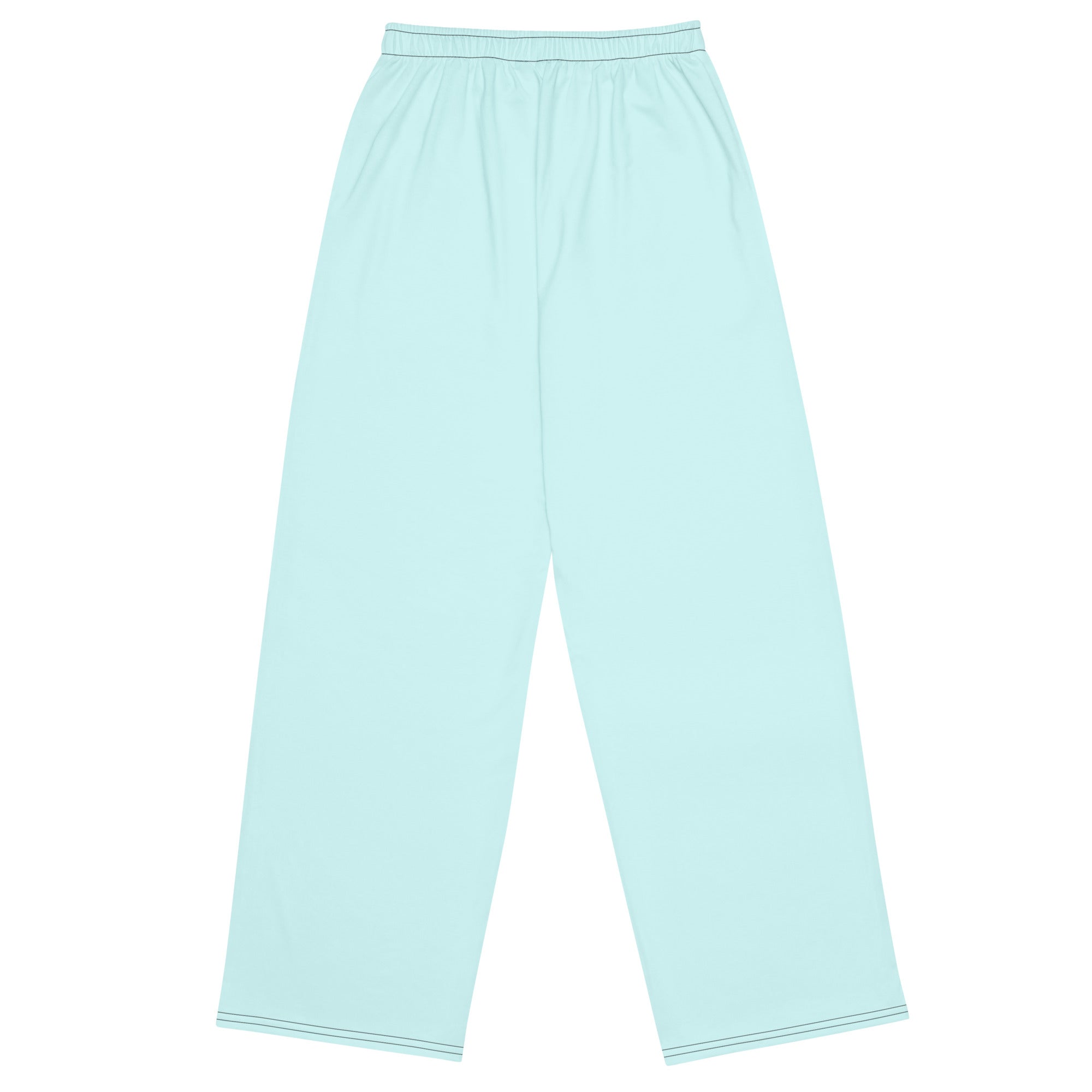 Pantalon large aqua à taille élastique, coupe ample, bas droit.