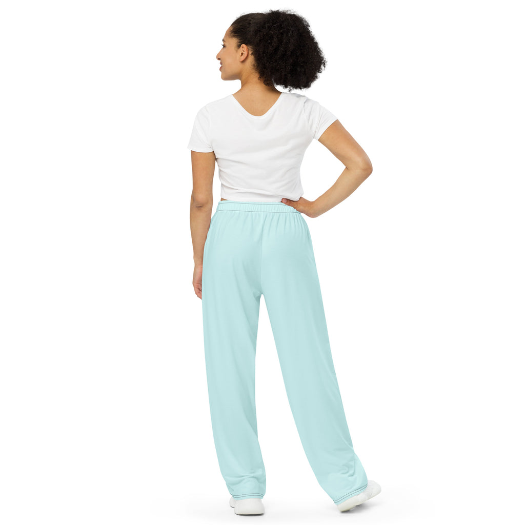 Pantalon large aqua à taille élastique, coupe ample, vue de dos.