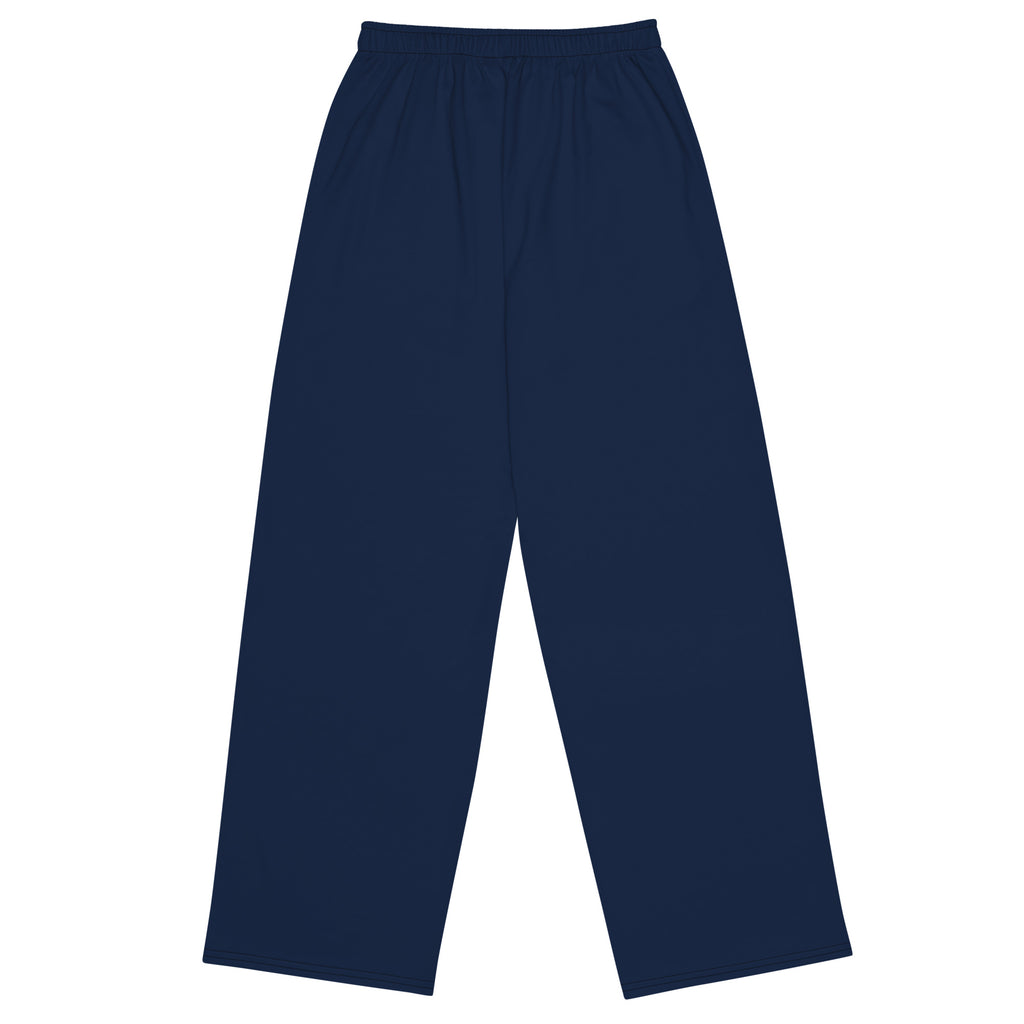 Pantalon large bleu foncé à taille élastique, coupe ample, dos sans marquage visible