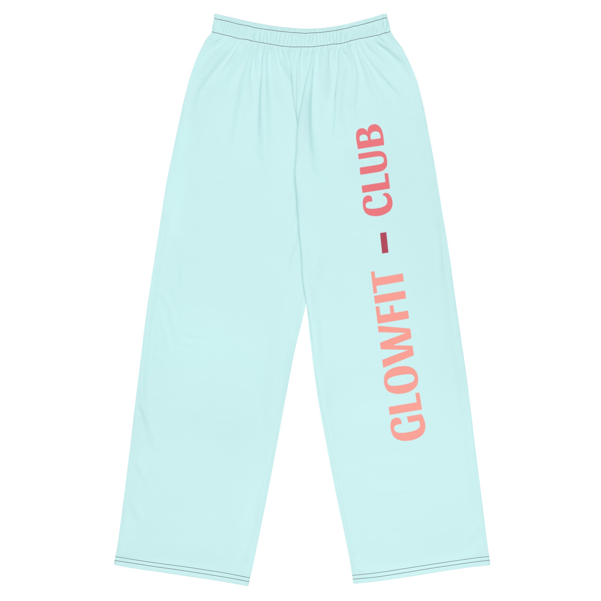 Pantalon large aqua à taille élastique, jambe ample, impression latérale GLOWFIT-CLUB.