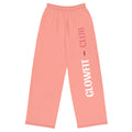 Pantalon large rose GLOWFIT-CLUB PINKY, taille élastique, jambes fluides, inscription verticale.