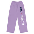 Pantalon large lilas à taille élastique, impression verticale « GLOWFIT – CLUB ».