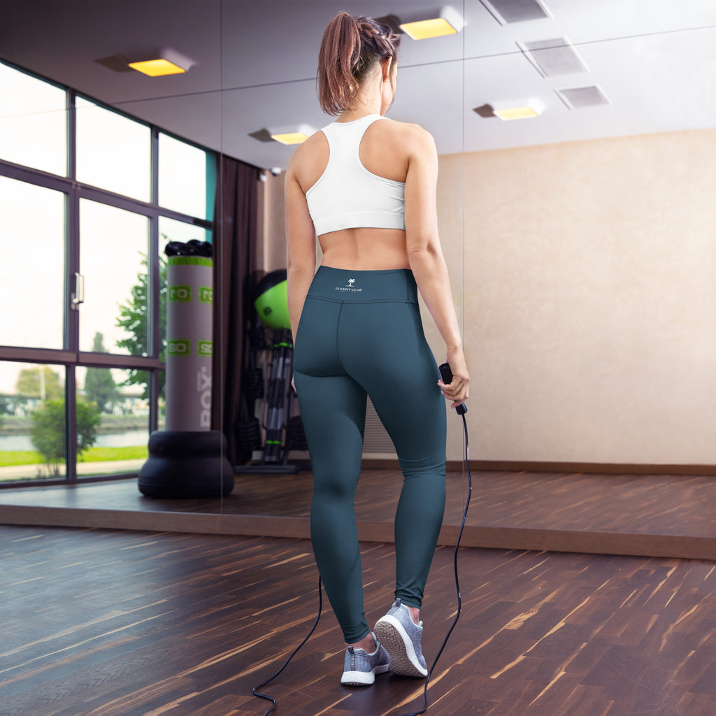 Legging bleu foncé taille haute, coupe près du corps, ceinture lisse au dos