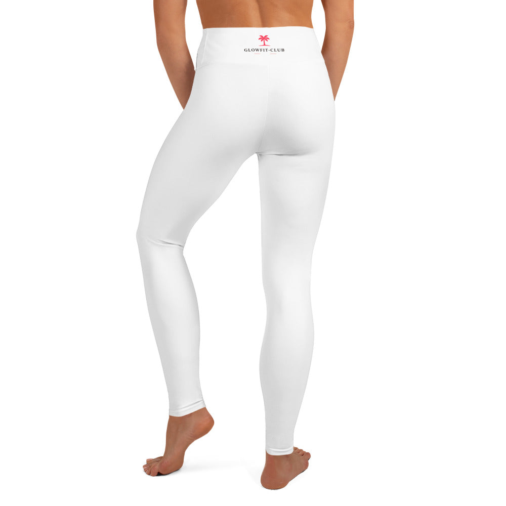 Legging blanc près du corps, logo « GLOWFIT-CLUB » à la ceinture