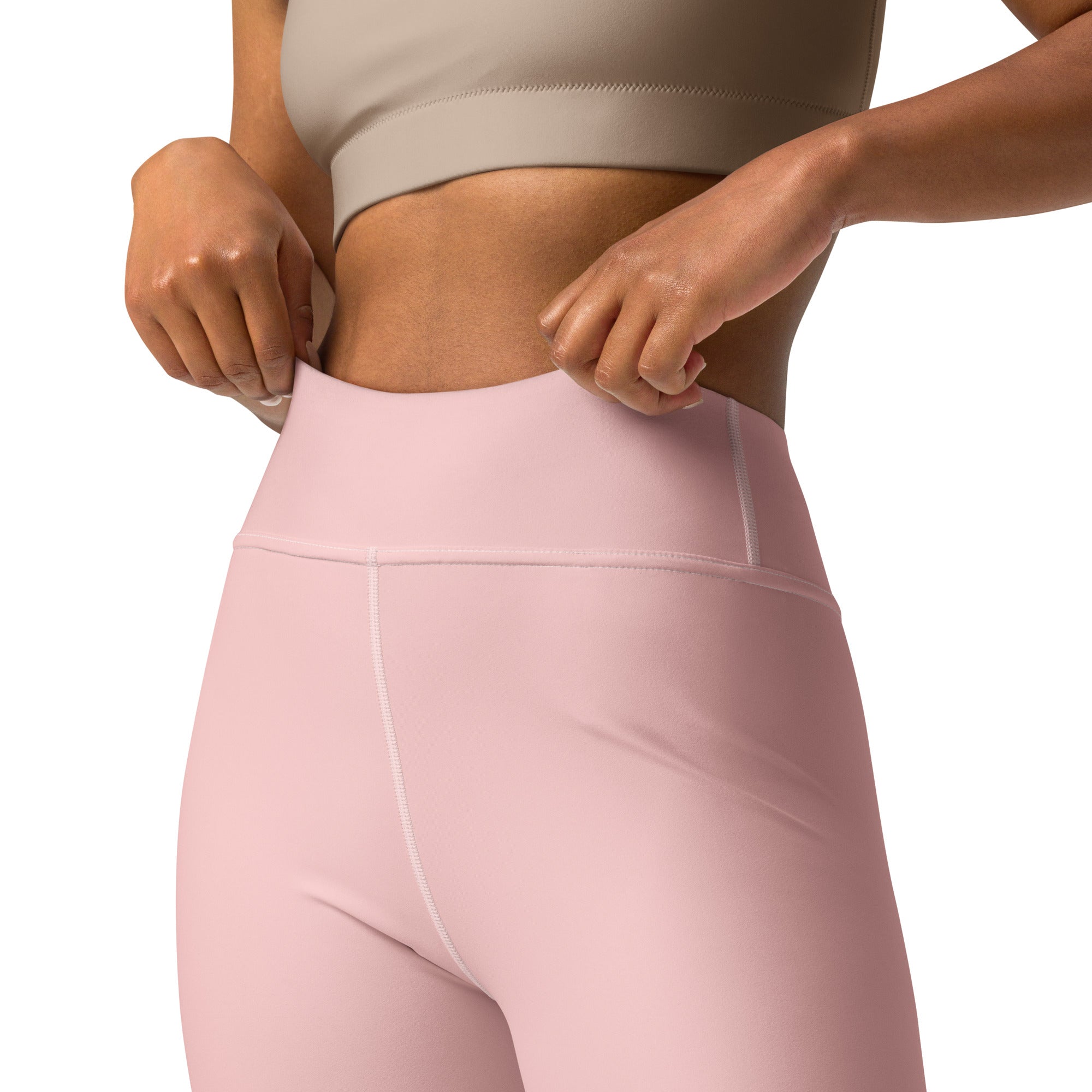 Legging rose taille mi-haute, coutures verticales, vue rapprochée