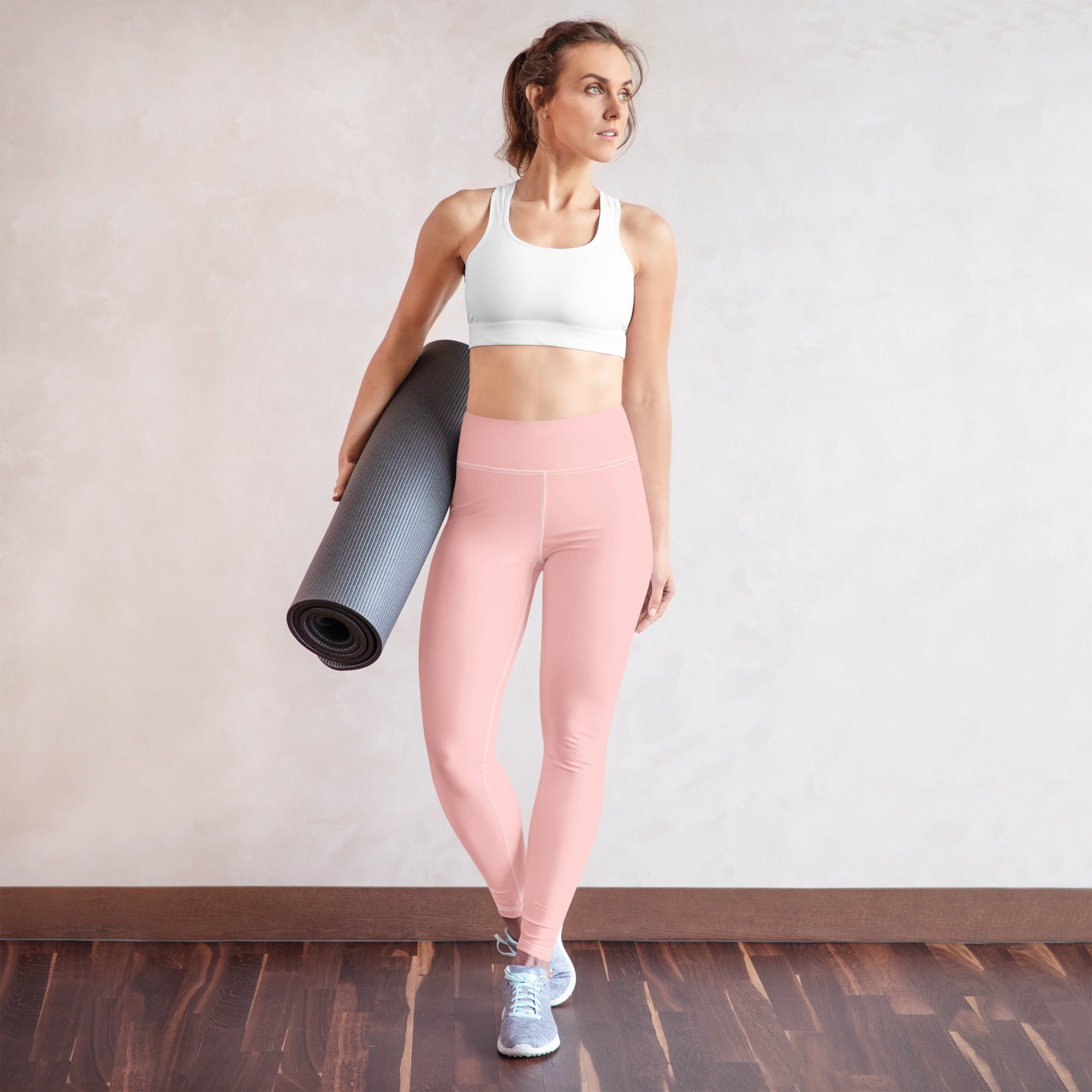 Legging rose taille mi-haute, coupe ajustée pour le sport