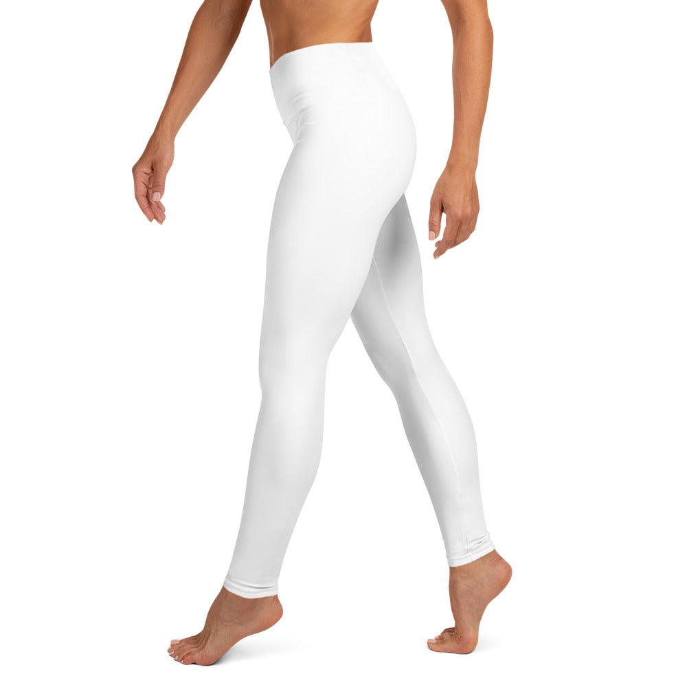 Legging blanc taille haute, jambe fuselée, ourlets discrets