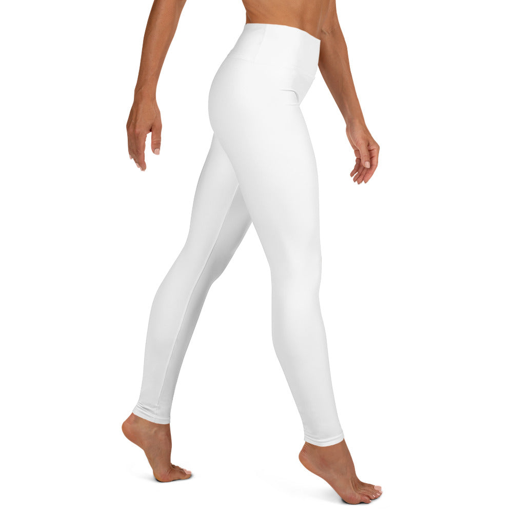 Legging blanc de profil, jambe ajustée, ceinture sans motif