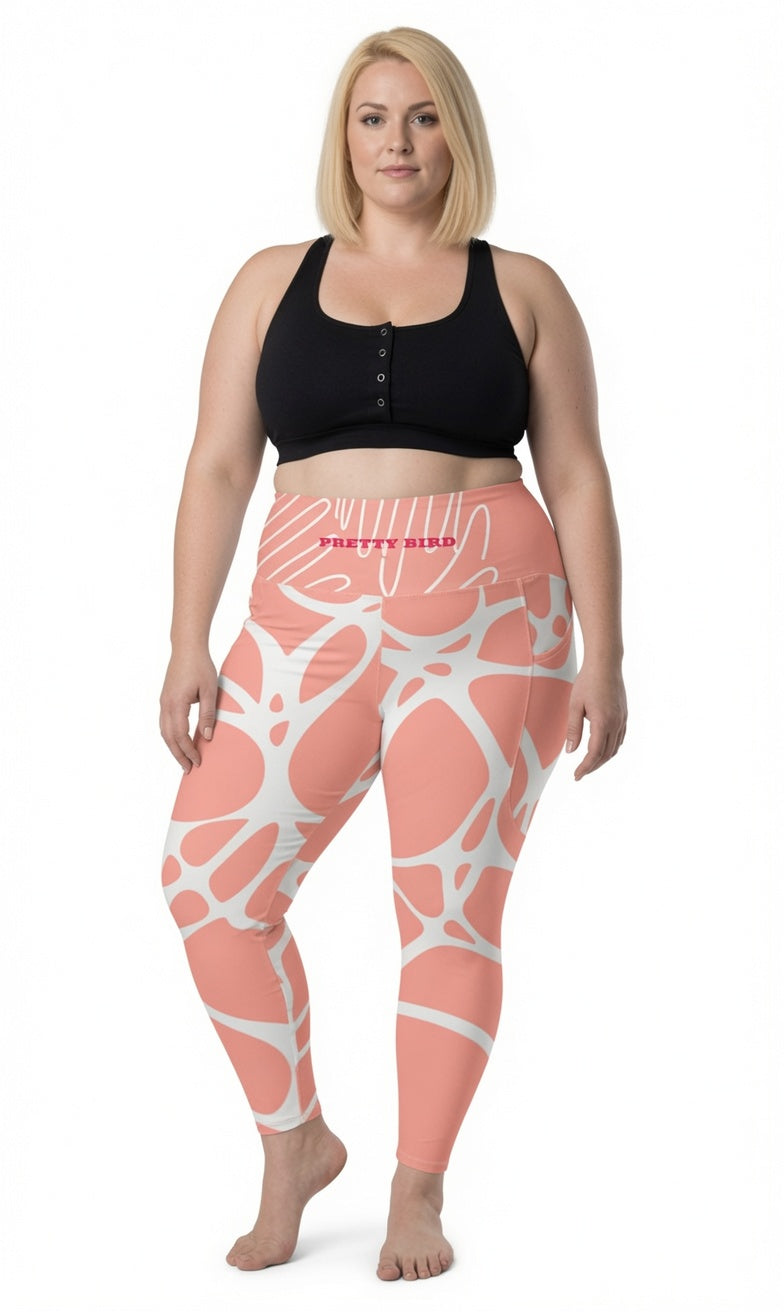 Leggings avec poches SWEET BABY GRAFITTI, rose, vue de face, grand motif graffiti abstrait.