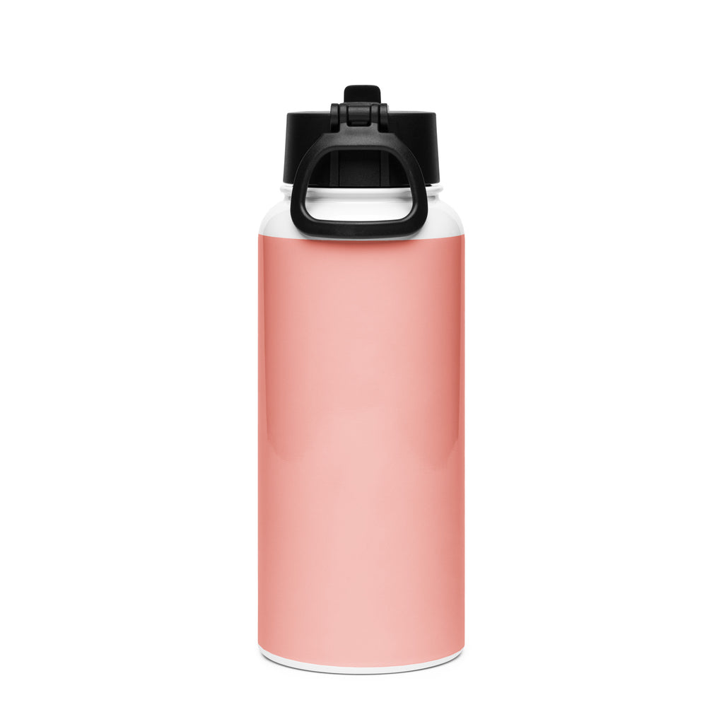 Gourde isotherme rose en acier inoxydable avec paille et couvercle noir