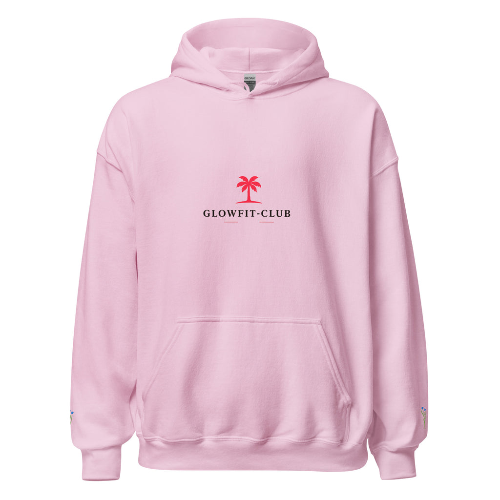 Sweat à capuche rose pâle avec logo sur la poitrine et poche kangourou