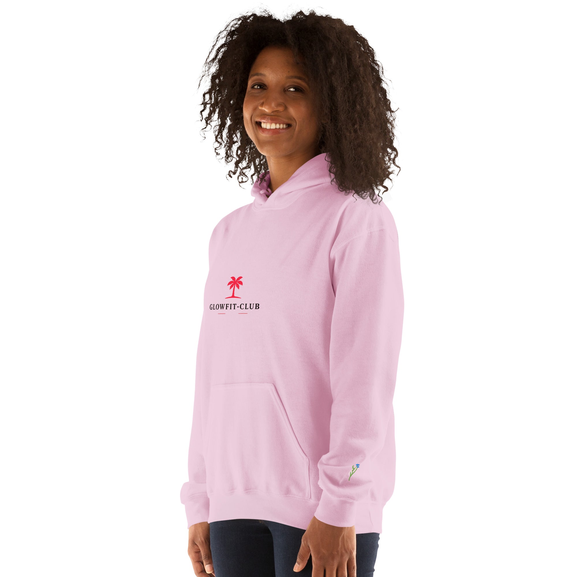 Sweat à capuche rose pâle avec logo poitrine, capuche et poche kangourou
