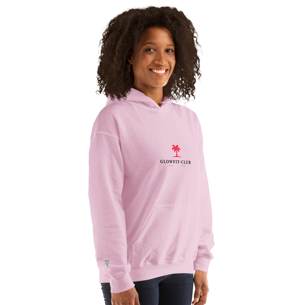 Sweat à capuche rose pâle avec logo sur la poitrine, poche kangourou
