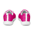 Chaussures de sport fuchsia avec contrefort blanc, semelle épaisse blanche, lacets et logo vert