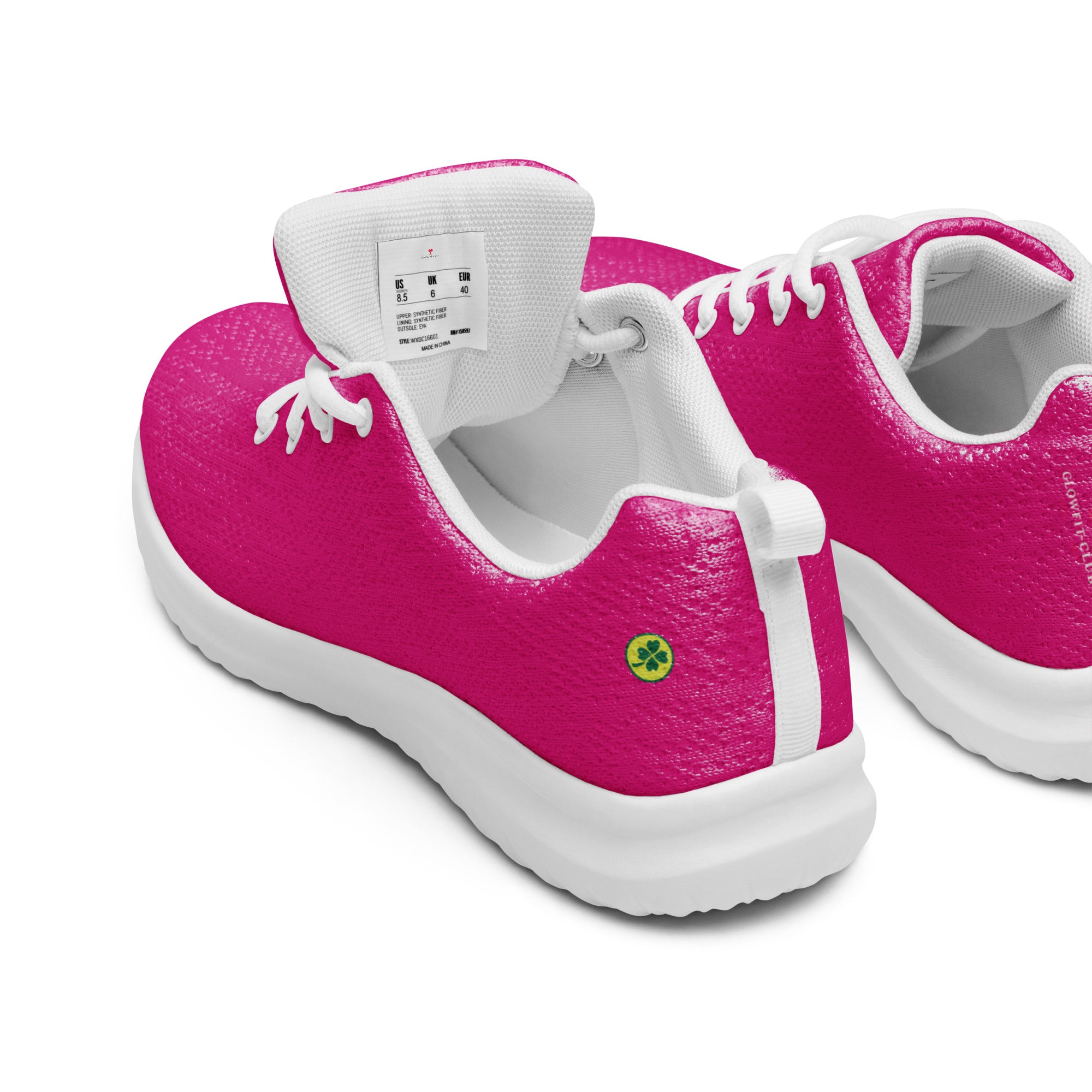 Chaussures de sport fuchsia avec empiècements blancs, col rembourré clair, étiquette intérieure