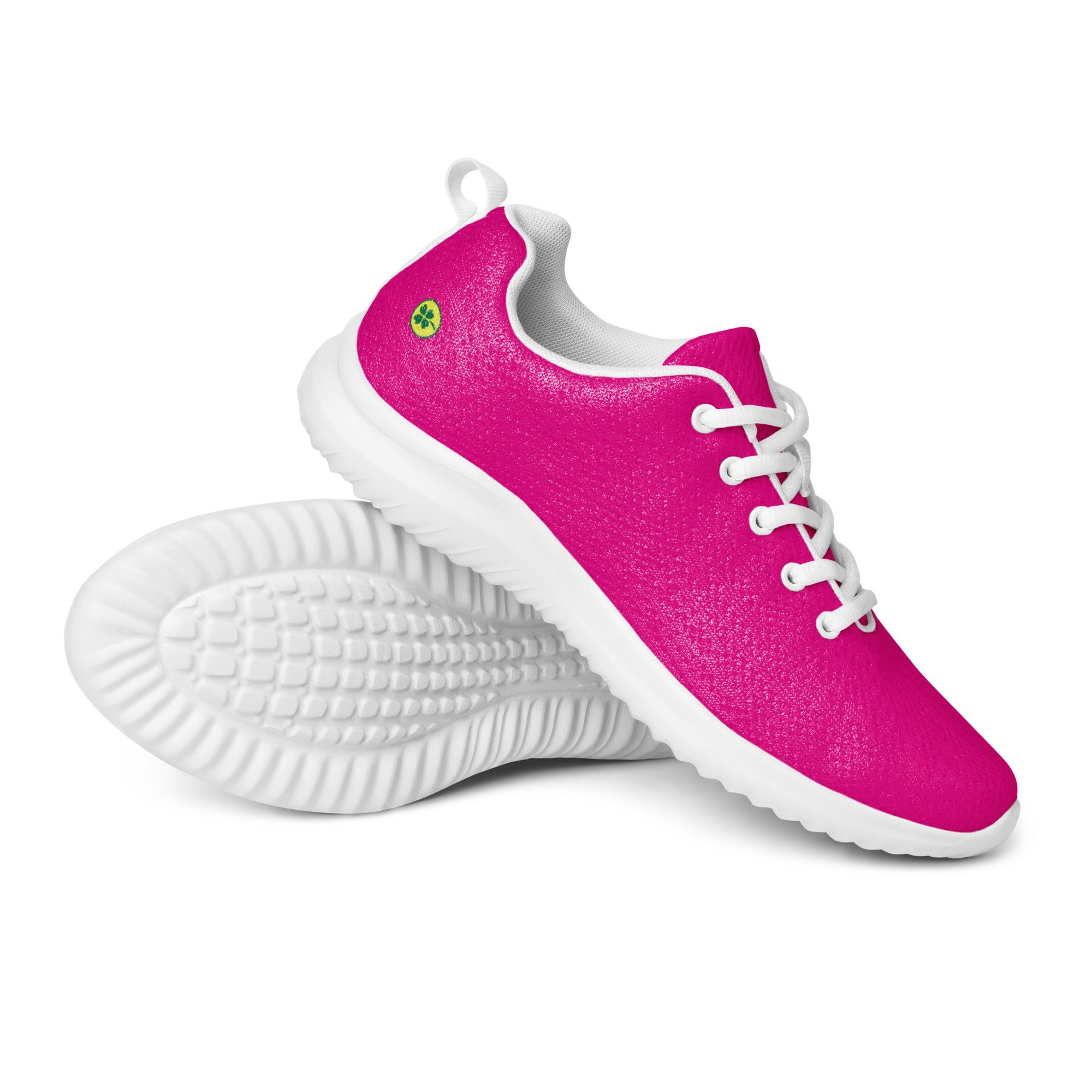 Chaussure de sport fuchsia, lacets blancs, semelle extérieure texturée blanche