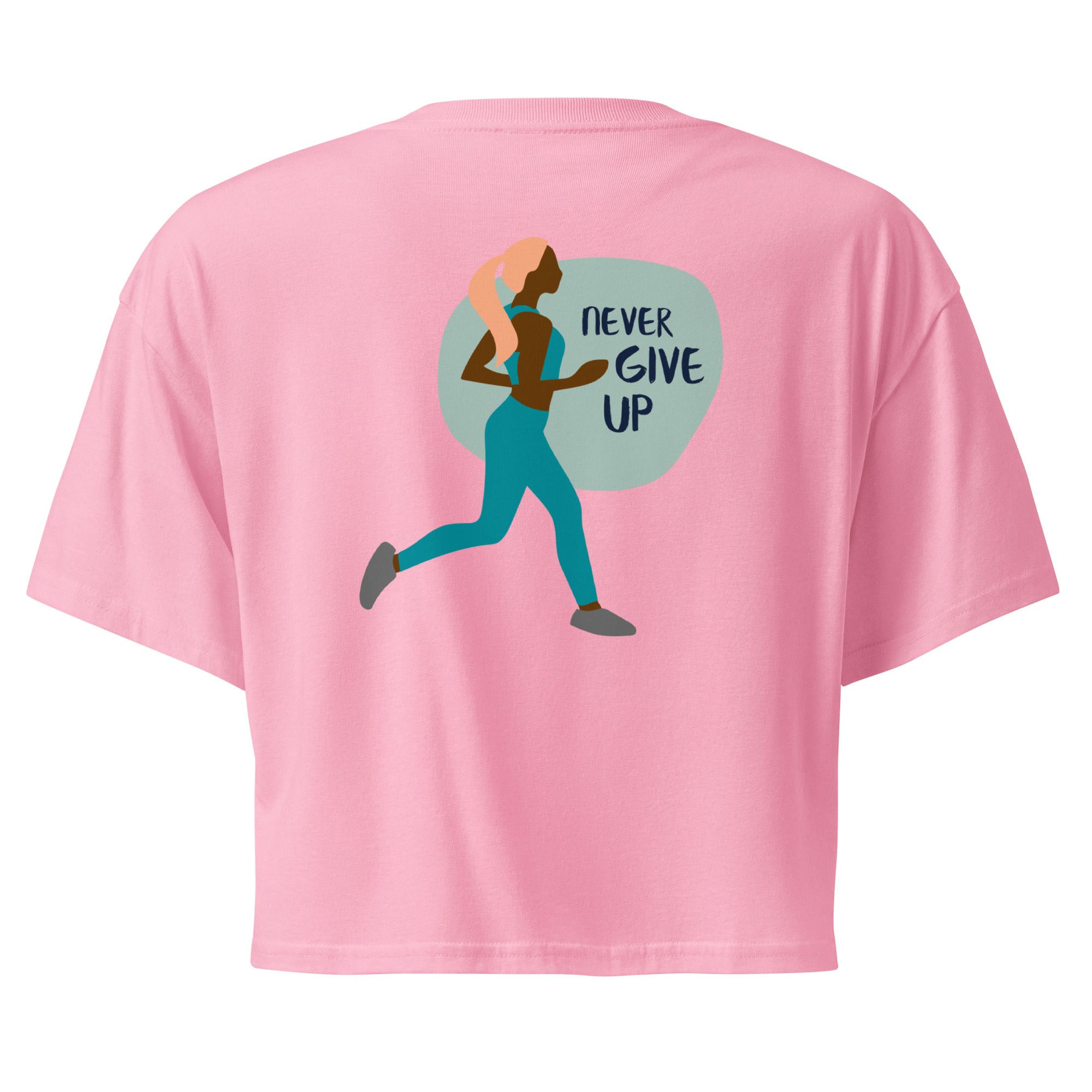 Haut court rose à manches courtes, impression « never give up » au dos