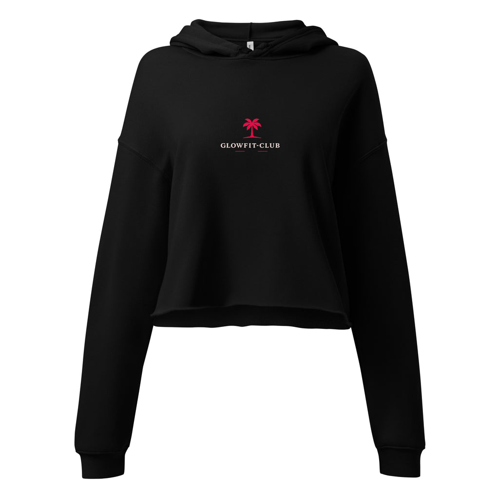 Sweat à capuche court noir avec logo et inscription rouge au centre
