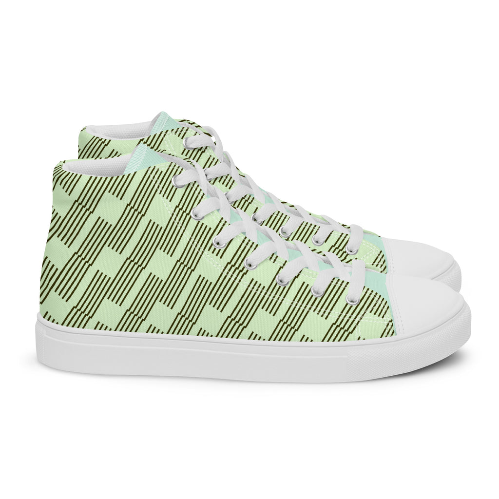 Baskets hautes en toile ICONIC vertes à motifs, côté avec lacets et semelle blanche