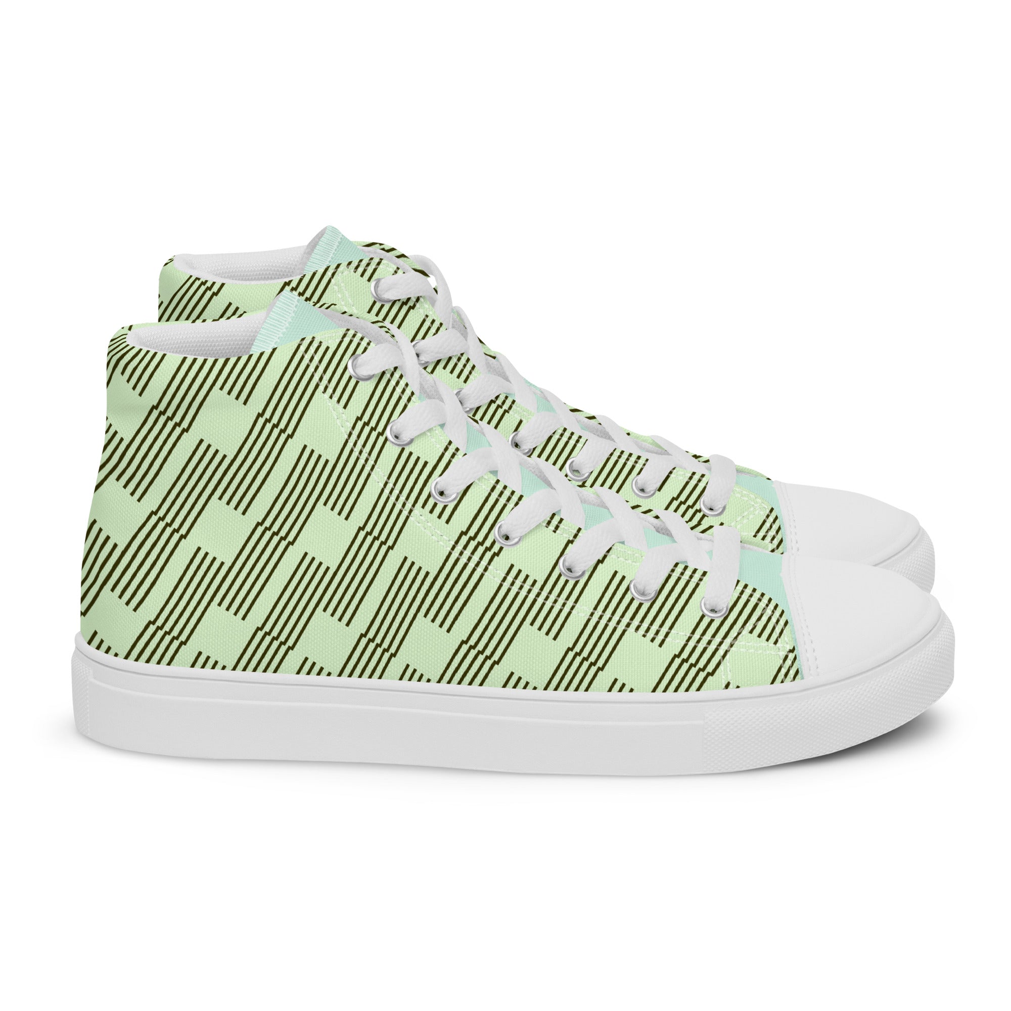 Baskets hautes en toile ICONIC vertes à motifs, côté avec lacets et semelle blanche