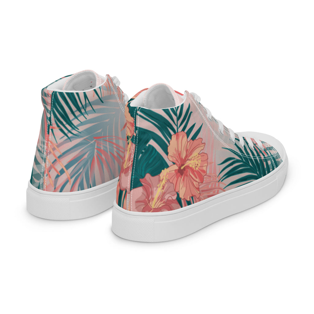 Baskets montantes en toile imprimé tropical, vue arrière, col et talon blancs