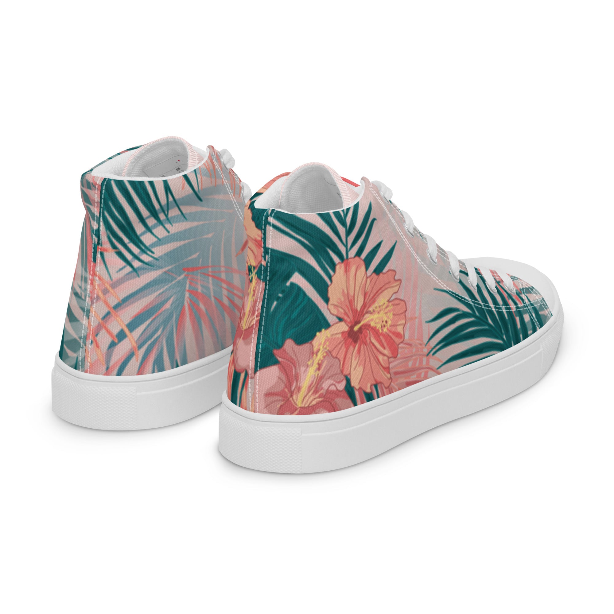 Baskets montantes en toile imprimé tropical, vue arrière, col et talon blancs