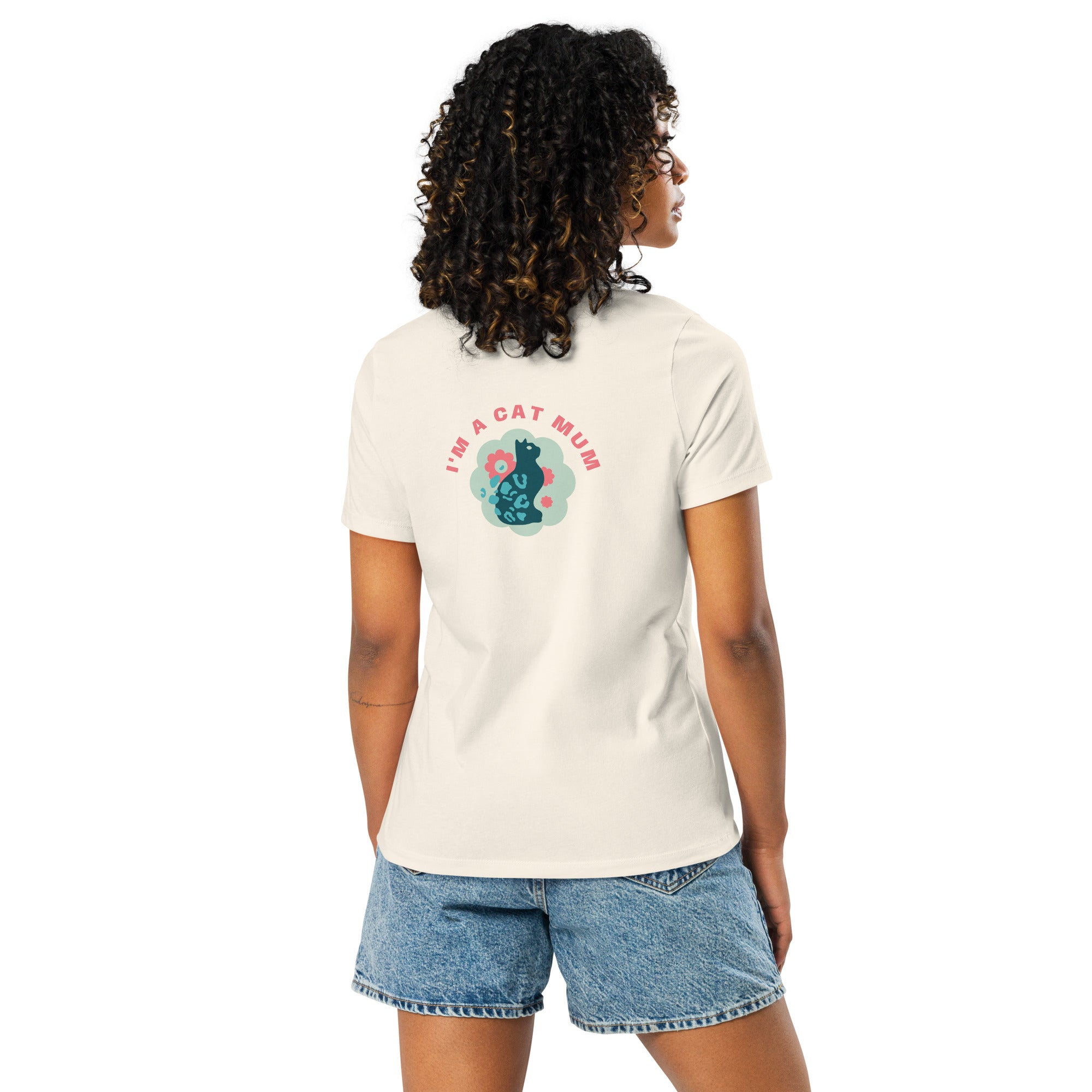 T-shirt crème dos avec motif chat et texte « I'M A CAT MUM »