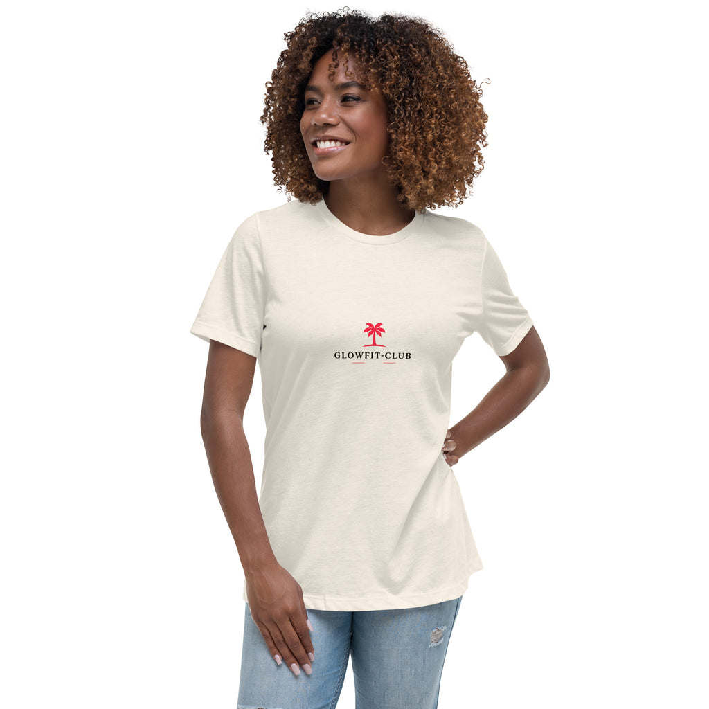 T-shirt crème col rond avec petit logo rouge « GLOWFIT-CLUB »