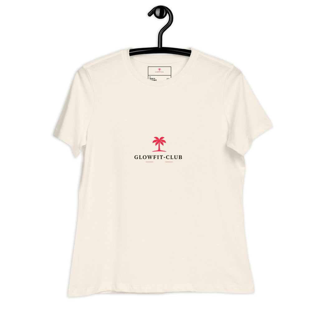 T-shirt crème devant avec logo « GLOWFIT-CLUB » rouge