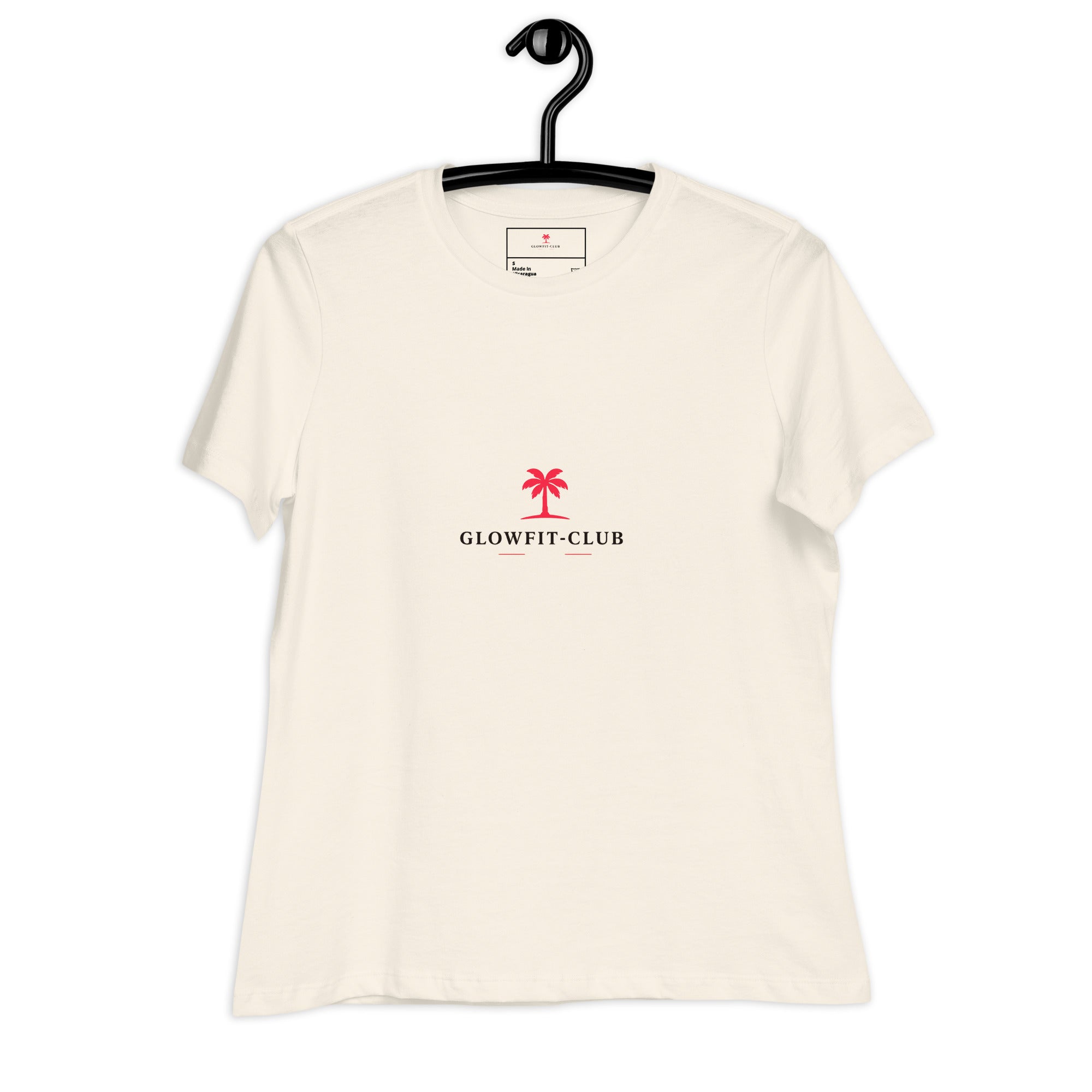 T-shirt crème devant avec logo « GLOWFIT-CLUB » rouge