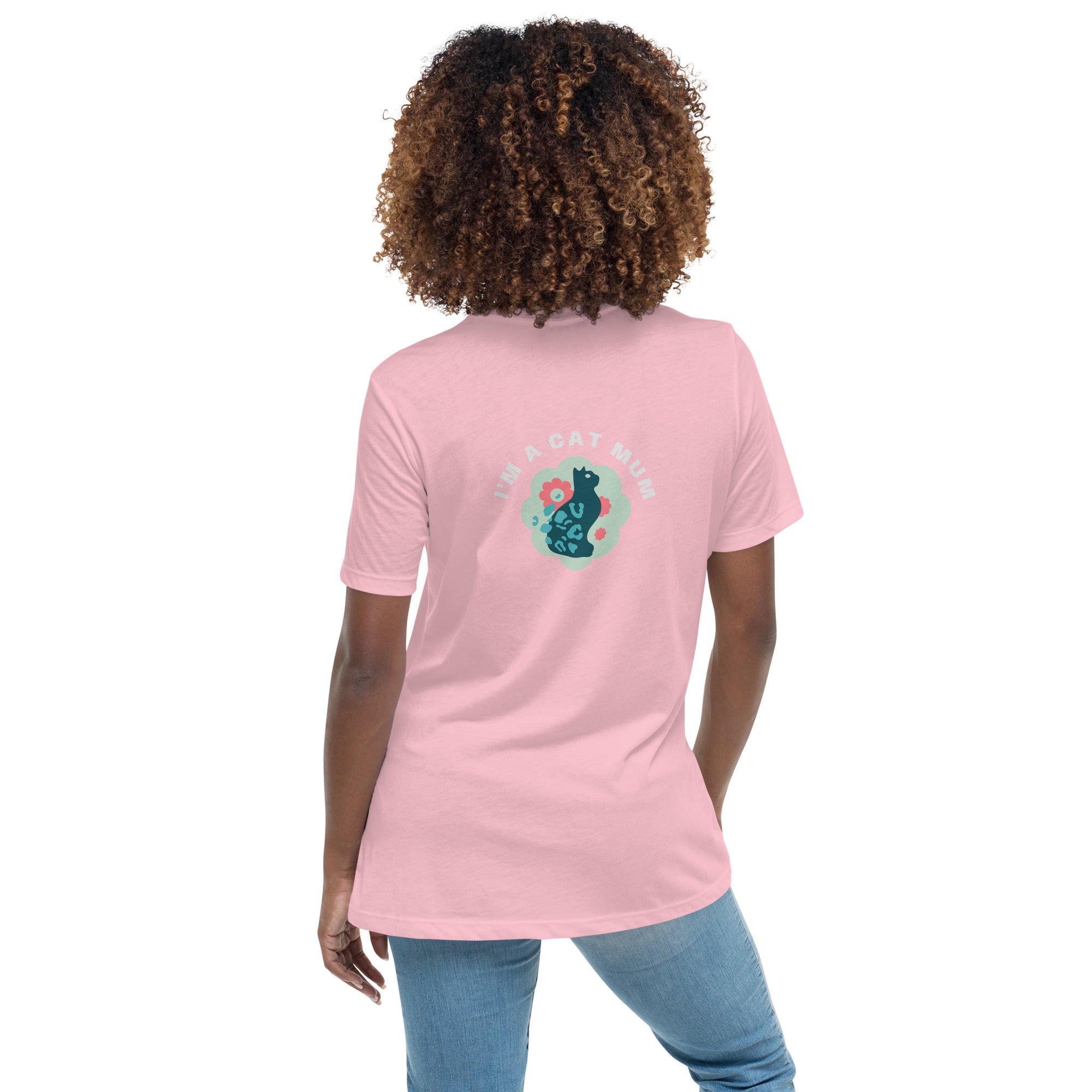 T-shirt rose manches courtes avec motif chat en cercle au dos